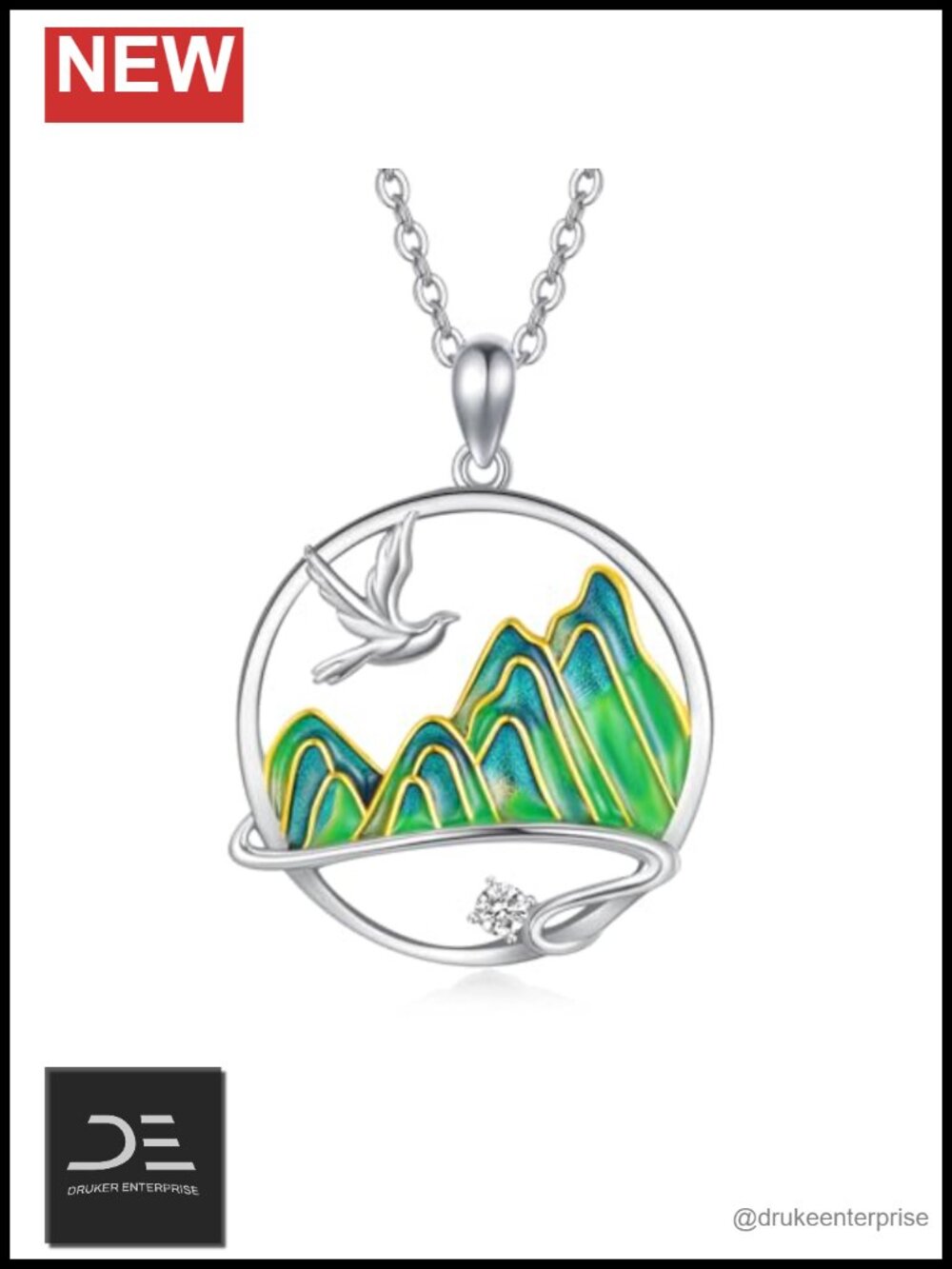 925 Sterling Silver Mountain Bird Pendant Necklace for Women